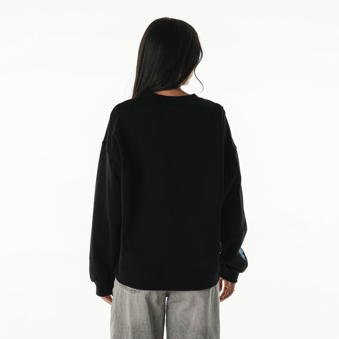 Detroit Lions The Wild Collective Women's Rock Crystal Oversized Crewneck Sweatshirt Black