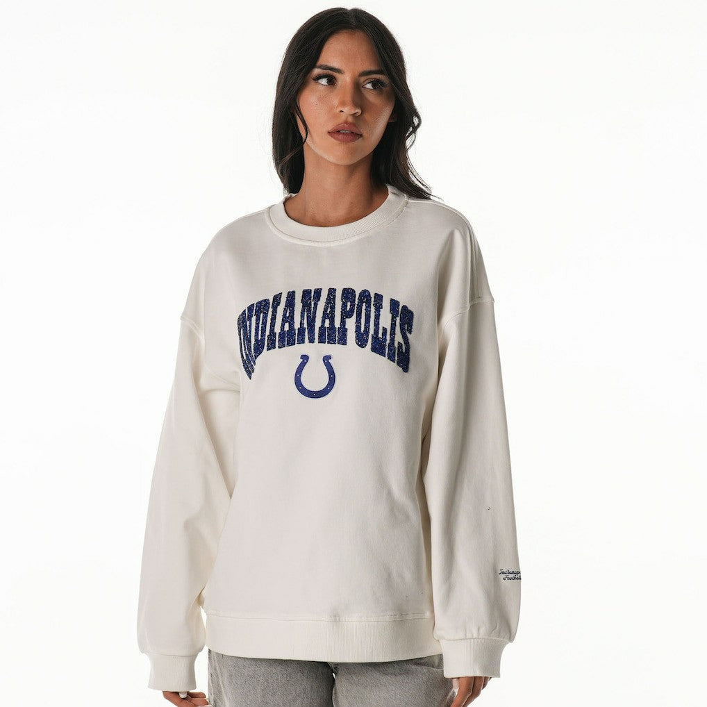 Indianapolis Colts The Wild Collective Women's Rock Crystal Oversized Crewneck Sweatshirt White