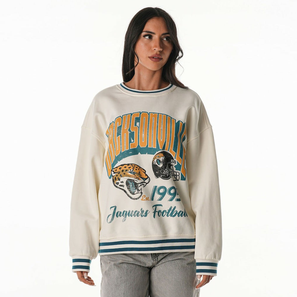 Jacksonville Jaguars The Wild Collective Women's Oversized Vintage French Terry Sweatshirt Cream