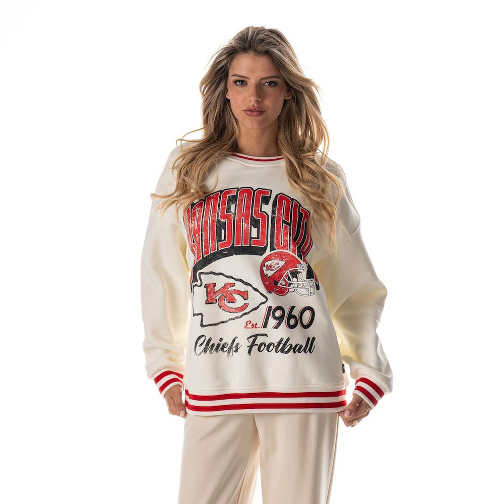 Kansas City Chiefs The Wild Collective Women's Oversized Vintage French Terry Sweatshirt Cream