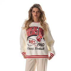 Kansas City Chiefs The Wild Collective Women's Oversized Vintage French Terry Sweatshirt Cream