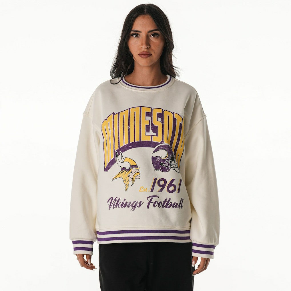 Minnesota Vikings The Wild Collective Women's Oversized Vintage French Terry Sweatshirt Cream