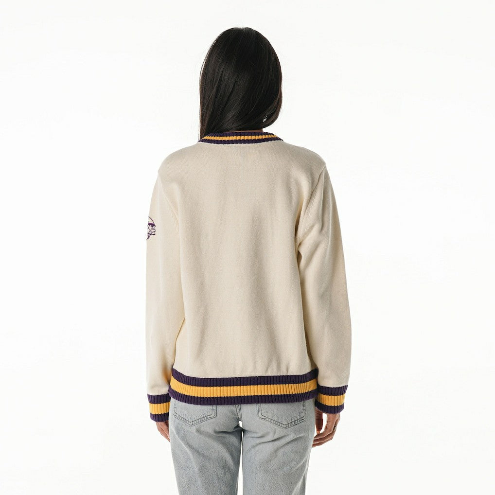 Minnesota Vikings The Wild Collective Women's Jacquard V-Neck Sweater Cream