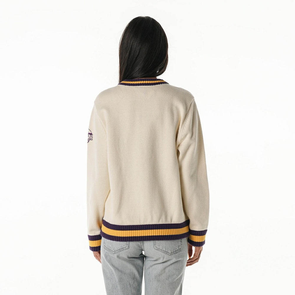 Minnesota Vikings The Wild Collective Women's Jacquard V-Neck Sweater Cream