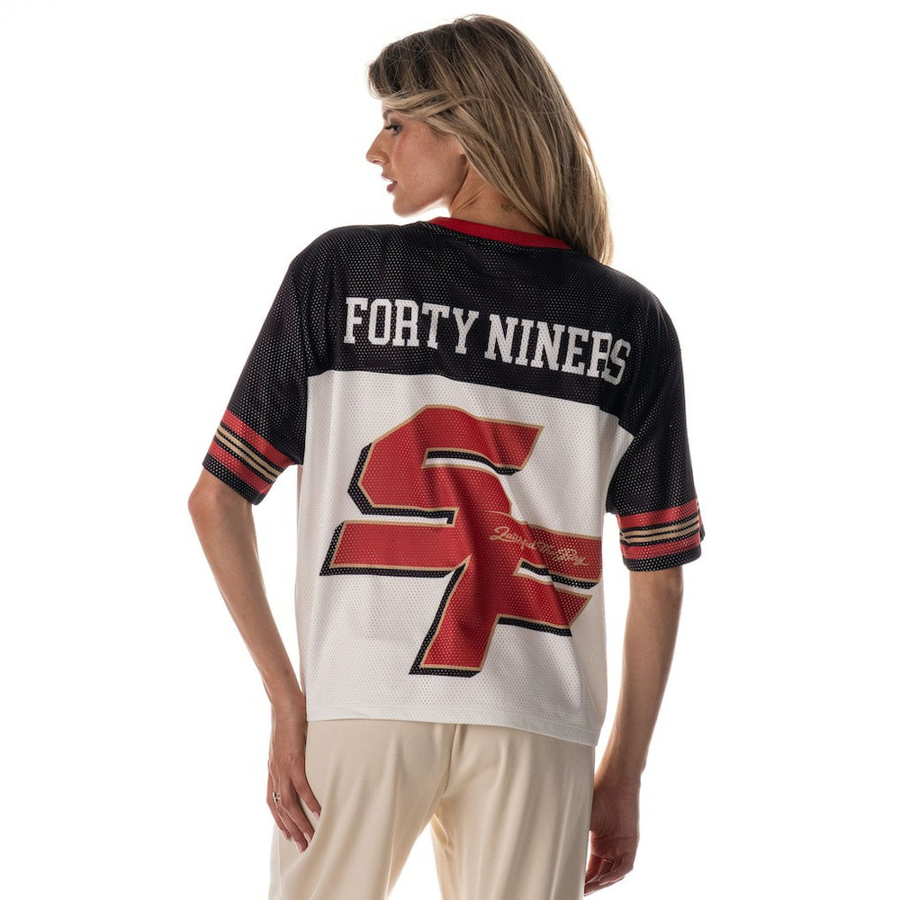 San Francisco 49ers The Wild Collective Women's Boxy Cropped Mesh T-Shirt White