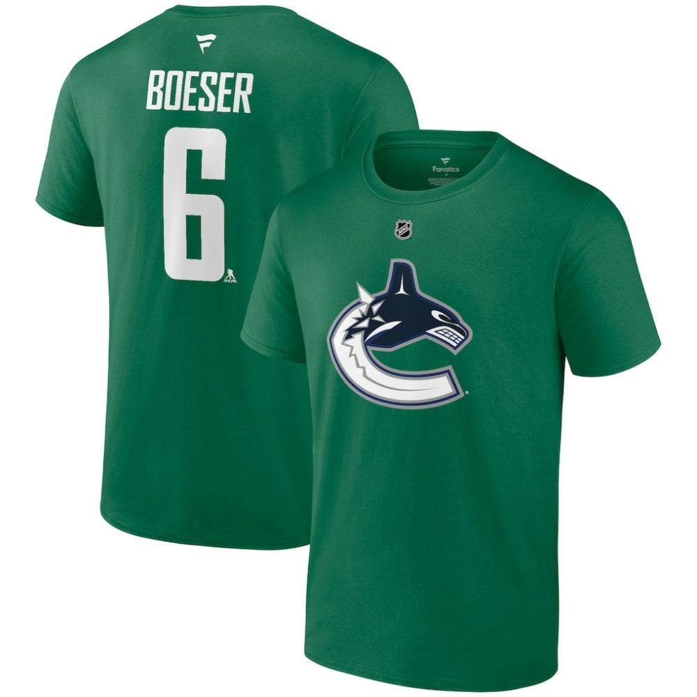 Brock Boeser Vancouver Canucks Fanatics Authentic Stack Name & Number T-Shirt - Green - NHL 203035132