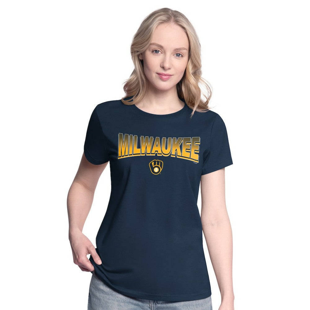Milwaukee Brewers G-III 4Her by Carl Banks Women's T-Shirt and Hoodie Combo Pack - Navy/Bright Heather Ceramic - MLB Discount