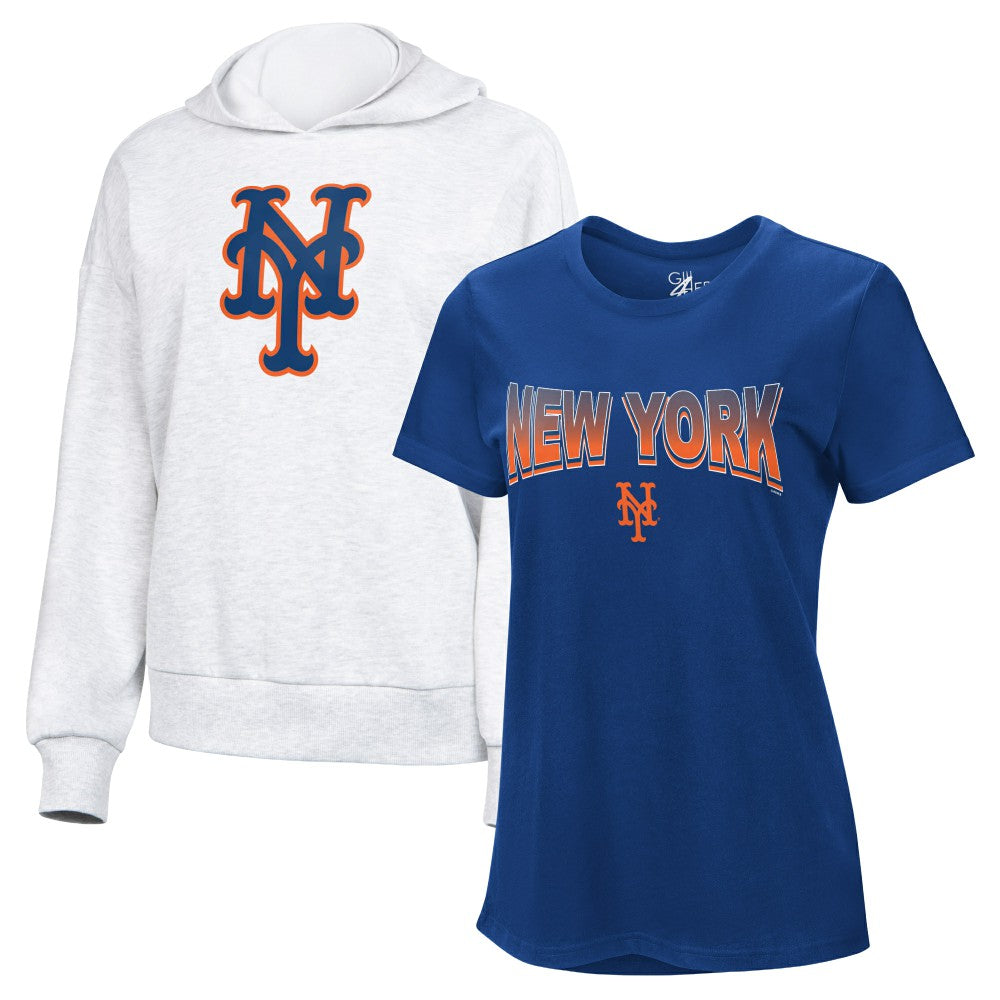 New York Mets G-III 4Her by Carl Banks Women's T-Shirt and Hoodie Combo Pack - Royal/Bright Heather Ceramic - New Era Sale