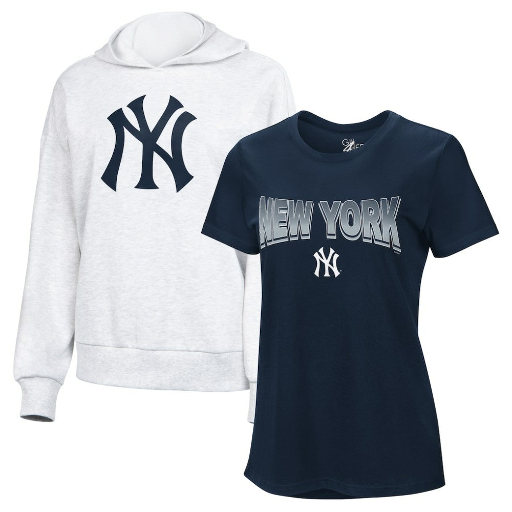 New York Yankees G-III 4Her by Carl Banks Women's T-Shirt and Hoodie Combo Pack - Navy/Bright Heather Ceramic - New Era Sale
