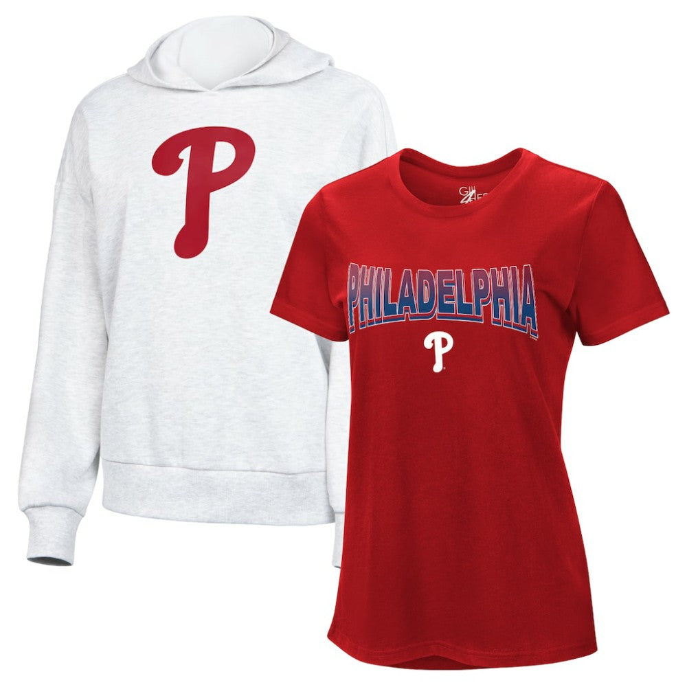Philadelphia Phillies G-III 4Her by Carl Banks Women's T-Shirt and Hoodie Combo Pack - Red/Bright Heather Ceramic - MLB Sale