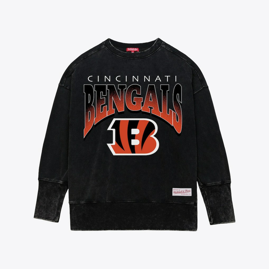 Mitchell & Ness Cincinnati Bengals Women's Delineate Mineral Wash Crewneck Sweatshirt Black