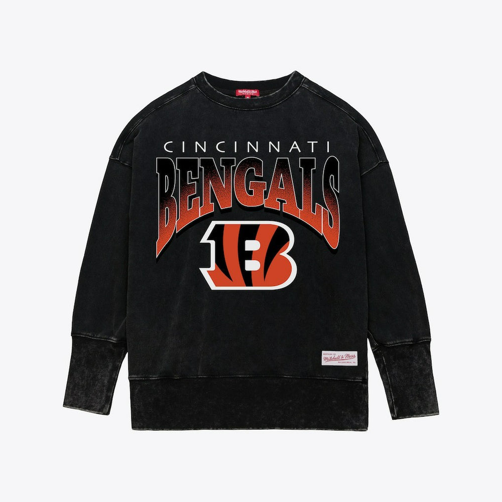 Mitchell & Ness Cincinnati Bengals Women's Delineate Mineral Wash Crewneck Sweatshirt Black