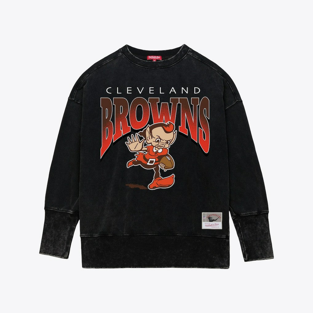 Mitchell & Ness Cleveland Browns Women's Delineate Mineral Wash Crewneck Sweatshirt Black