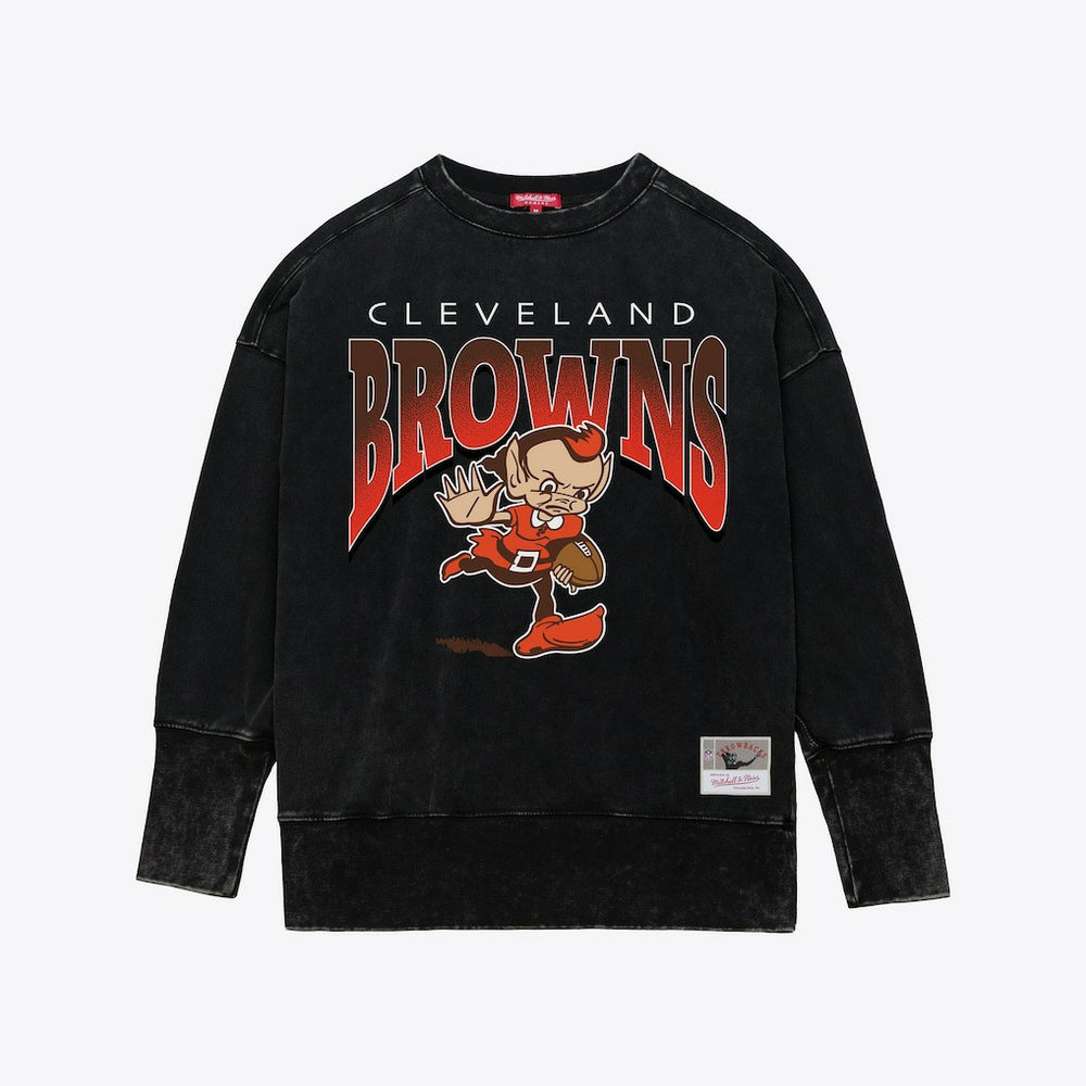 Mitchell & Ness Cleveland Browns Women's Delineate Mineral Wash Crewneck Sweatshirt Black