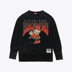 Mitchell & Ness Cleveland Browns Women's Delineate Mineral Wash Crewneck Sweatshirt Black
