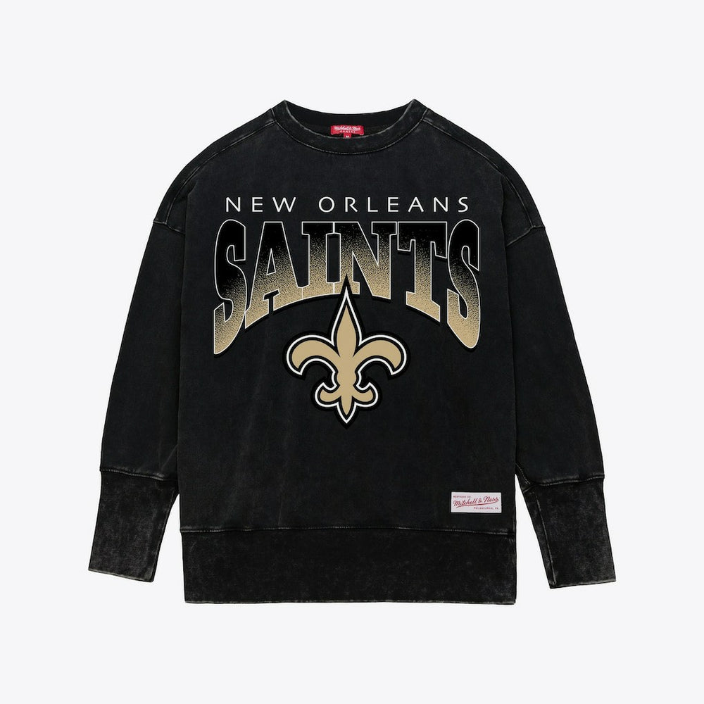 Mitchell & Ness New Orleans Saints Women's Delineate Mineral Wash Crewneck Sweatshirt Black