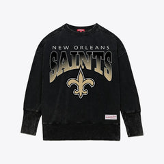 Mitchell & Ness New Orleans Saints Women's Delineate Mineral Wash Crewneck Sweatshirt Black
