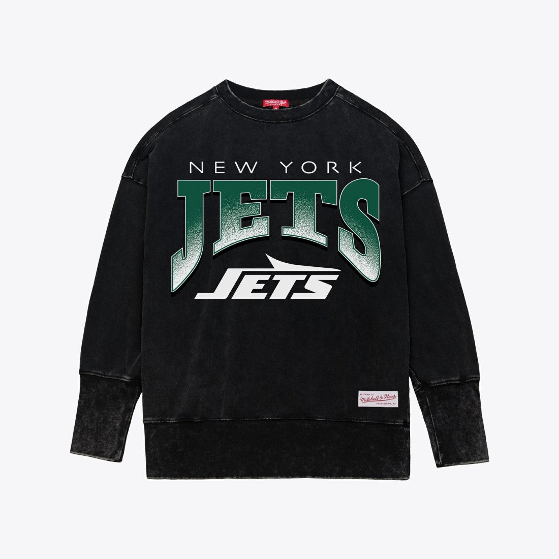 Mitchell & Ness New York Jets Women's Delineate Mineral Wash Crewneck Sweatshirt Black