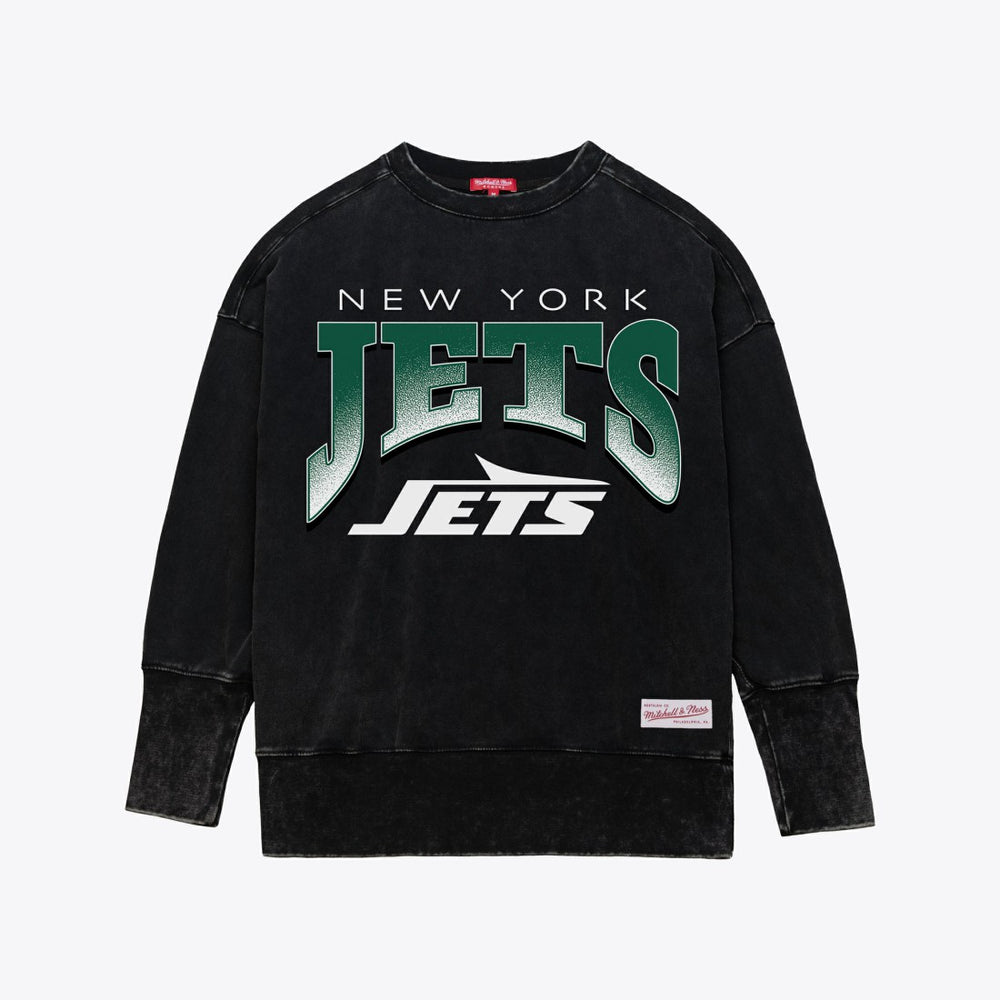 Mitchell & Ness New York Jets Women's Delineate Mineral Wash Crewneck Sweatshirt Black