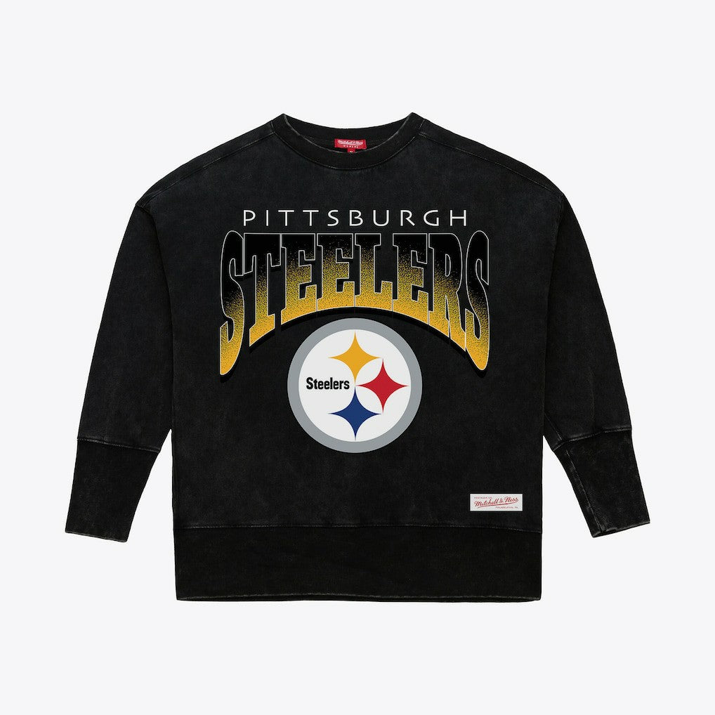 Mitchell & Ness Pittsburgh Steelers Women's Delineate Mineral Wash Crewneck Sweatshirt Black