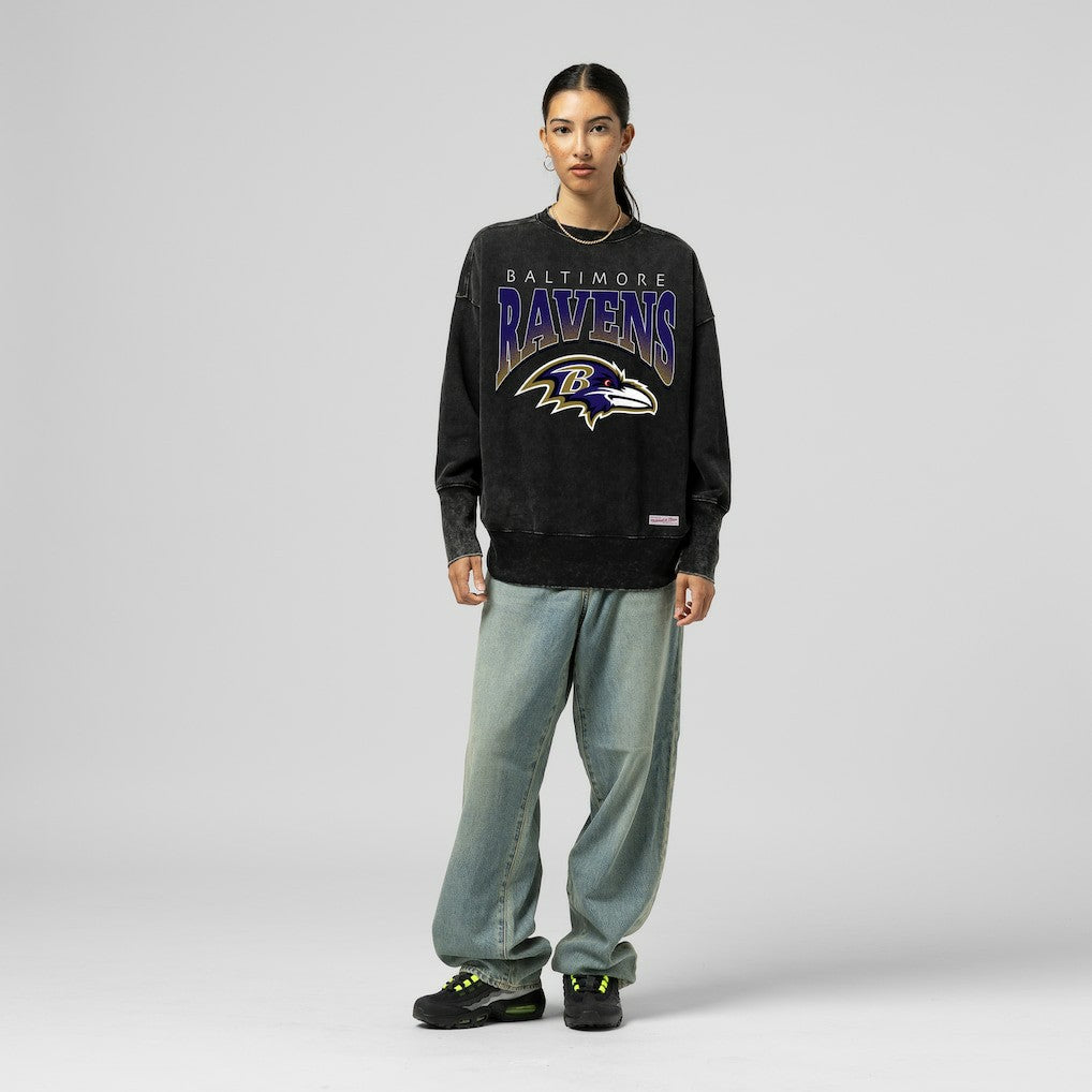 Mitchell & Ness Baltimore Ravens Women's Delineate Mineral Wash Crewneck Sweatshirt Black