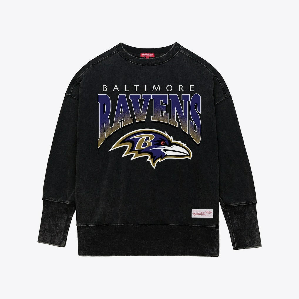 Mitchell & Ness Baltimore Ravens Women's Delineate Mineral Wash Crewneck Sweatshirt Black