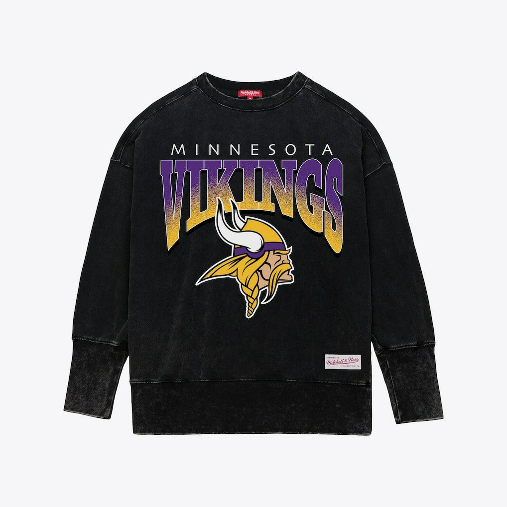 Mitchell & Ness Minnesota Vikings Women's Delineate Mineral Wash Crewneck Sweatshirt Black