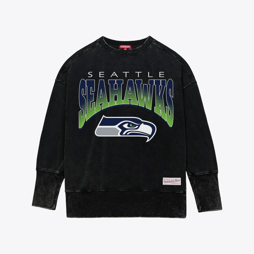 Mitchell & Ness Seattle Seahawks Women's Delineate Mineral Wash Crewneck Sweatshirt Black