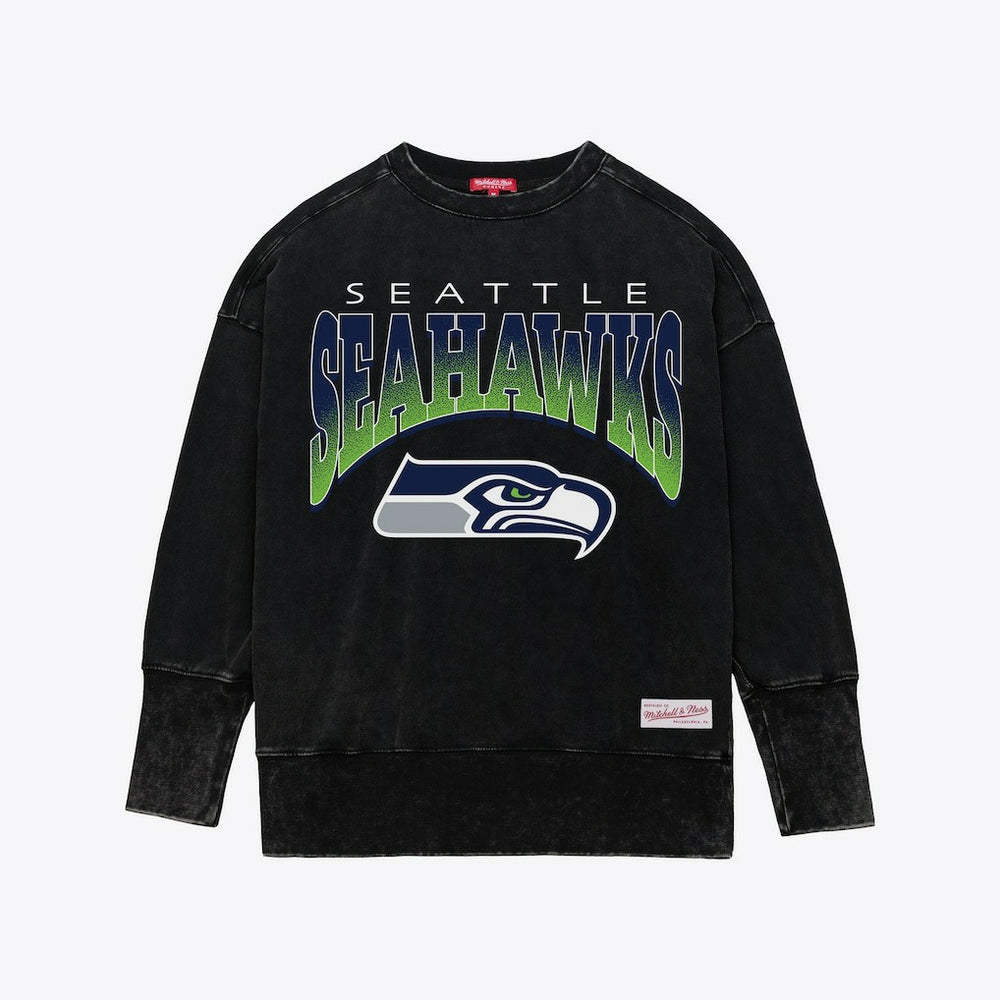 Mitchell & Ness Seattle Seahawks Women's Delineate Mineral Wash Crewneck Sweatshirt Black