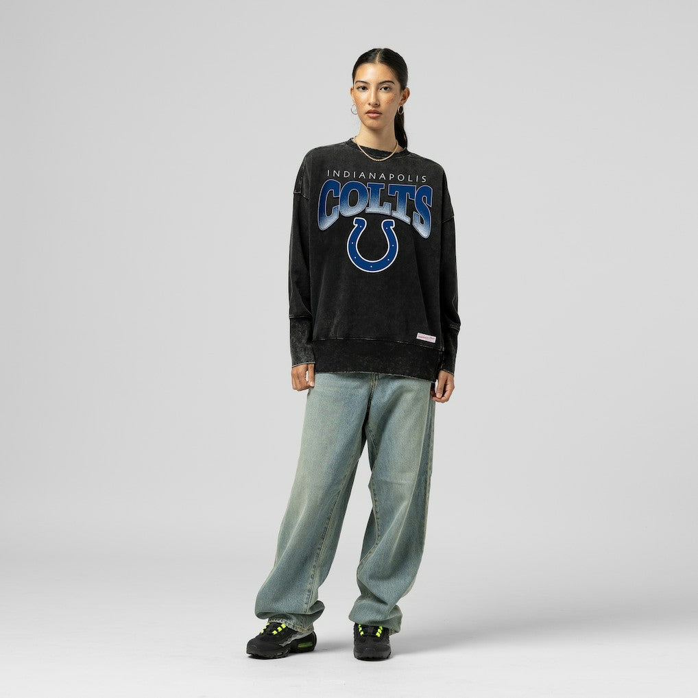 Mitchell & Ness Indianapolis Colts Women's Delineate Mineral Wash Crewneck Sweatshirt Black