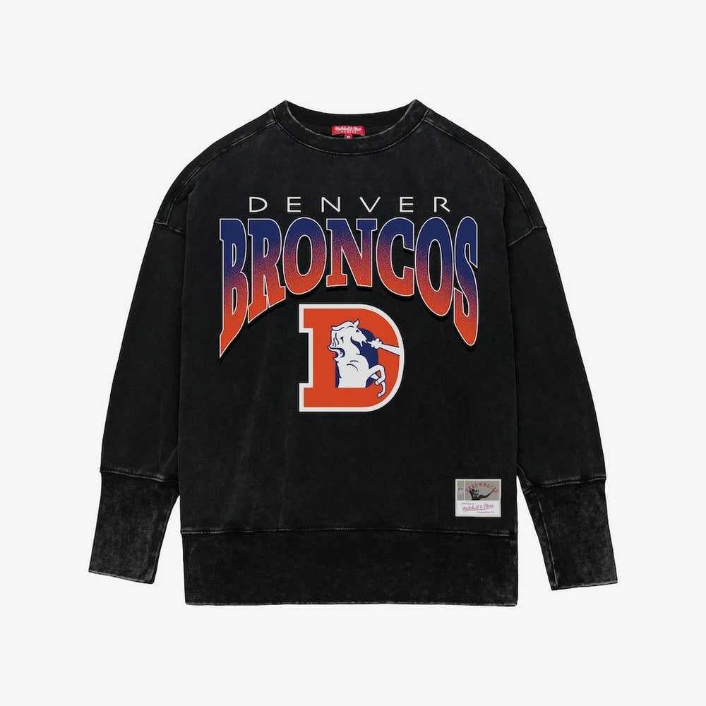 Mitchell & Ness Denver Broncos Women's Delineate Mineral Wash Crewneck Sweatshirt Black