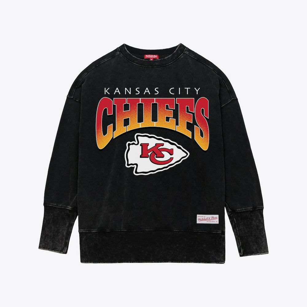 Mitchell & Ness Kansas City Chiefs Women's Delineate Mineral Wash Crewneck Sweatshirt Black