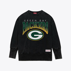 Mitchell & Ness Green Bay Packers Women's Delineate Mineral Wash Crewneck Sweatshirt Black