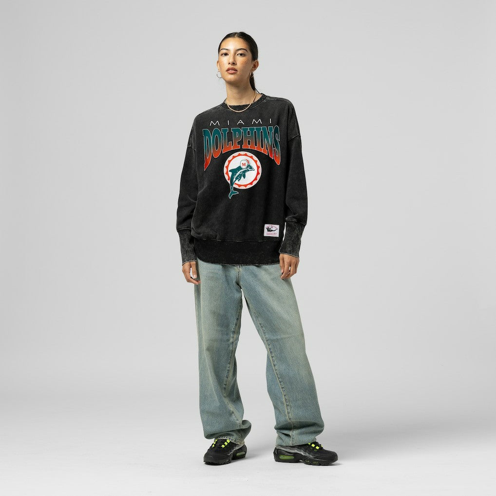Mitchell & Ness Miami Dolphins Women's Delineate Mineral Wash Crewneck Sweatshirt Black