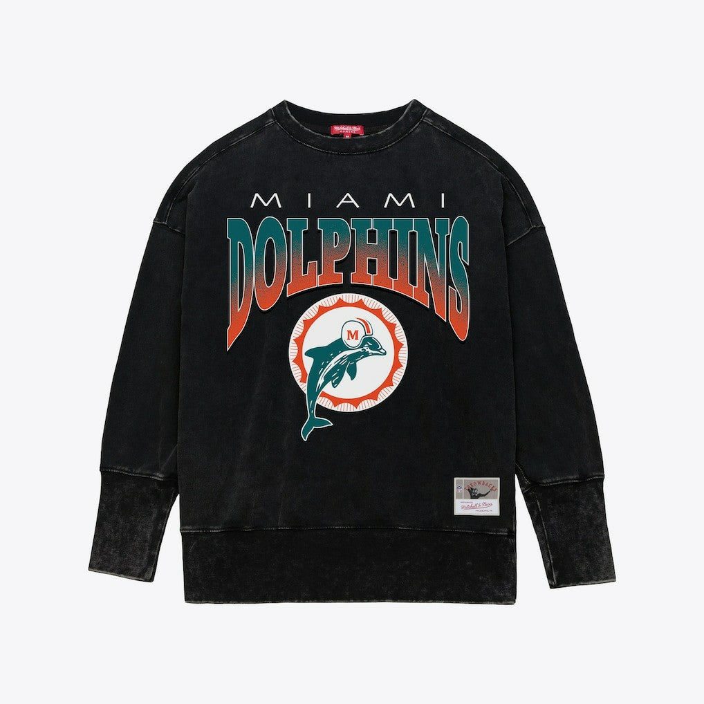 Mitchell & Ness Miami Dolphins Women's Delineate Mineral Wash Crewneck Sweatshirt Black