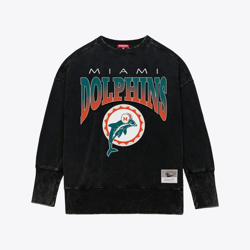Mitchell & Ness Miami Dolphins Women's Delineate Mineral Wash Crewneck Sweatshirt Black