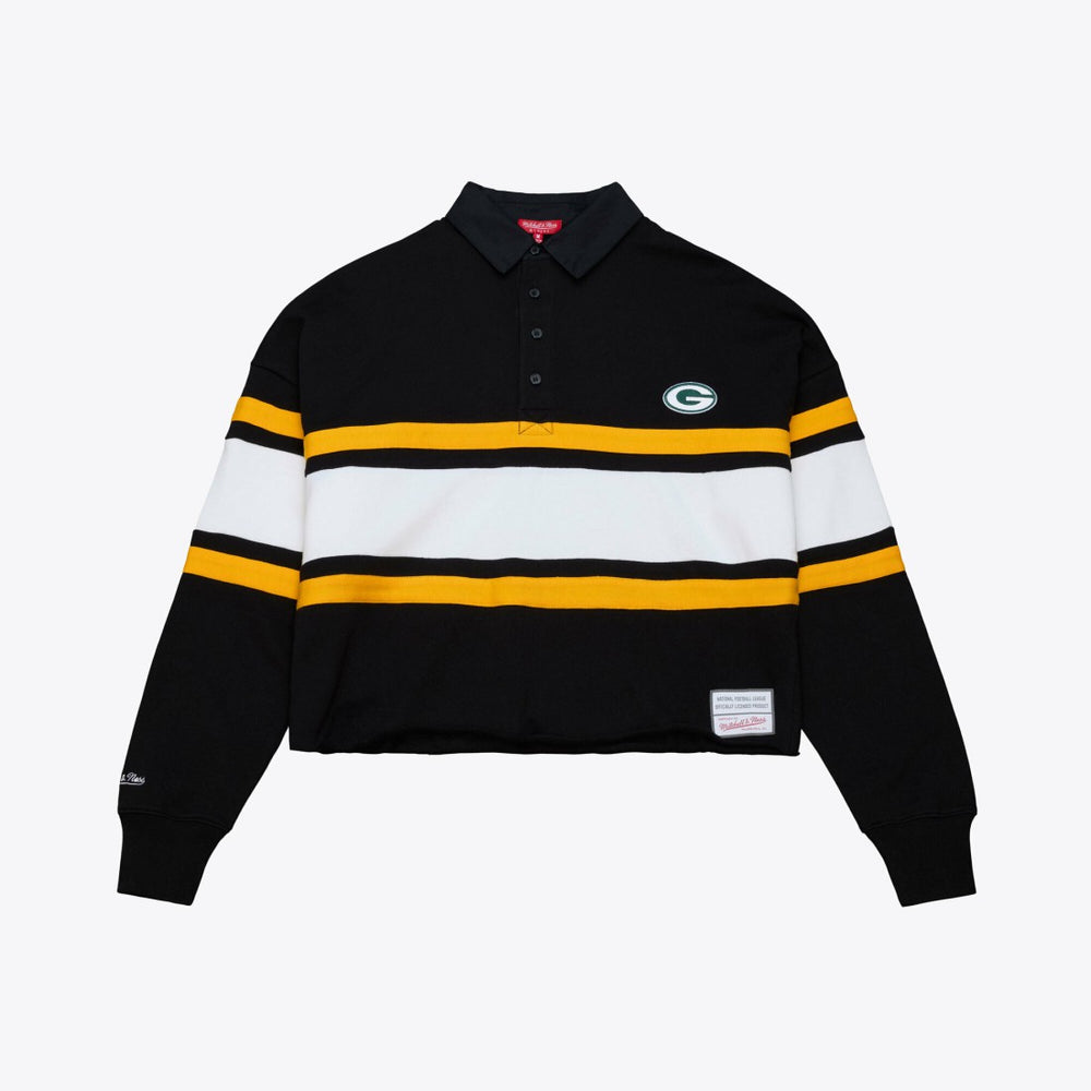 Mitchell & Ness Green Bay Packers Women's Cropped Long Sleeve Rugby Polo Black