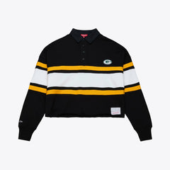 Mitchell & Ness Green Bay Packers Women's Cropped Long Sleeve Rugby Polo Black