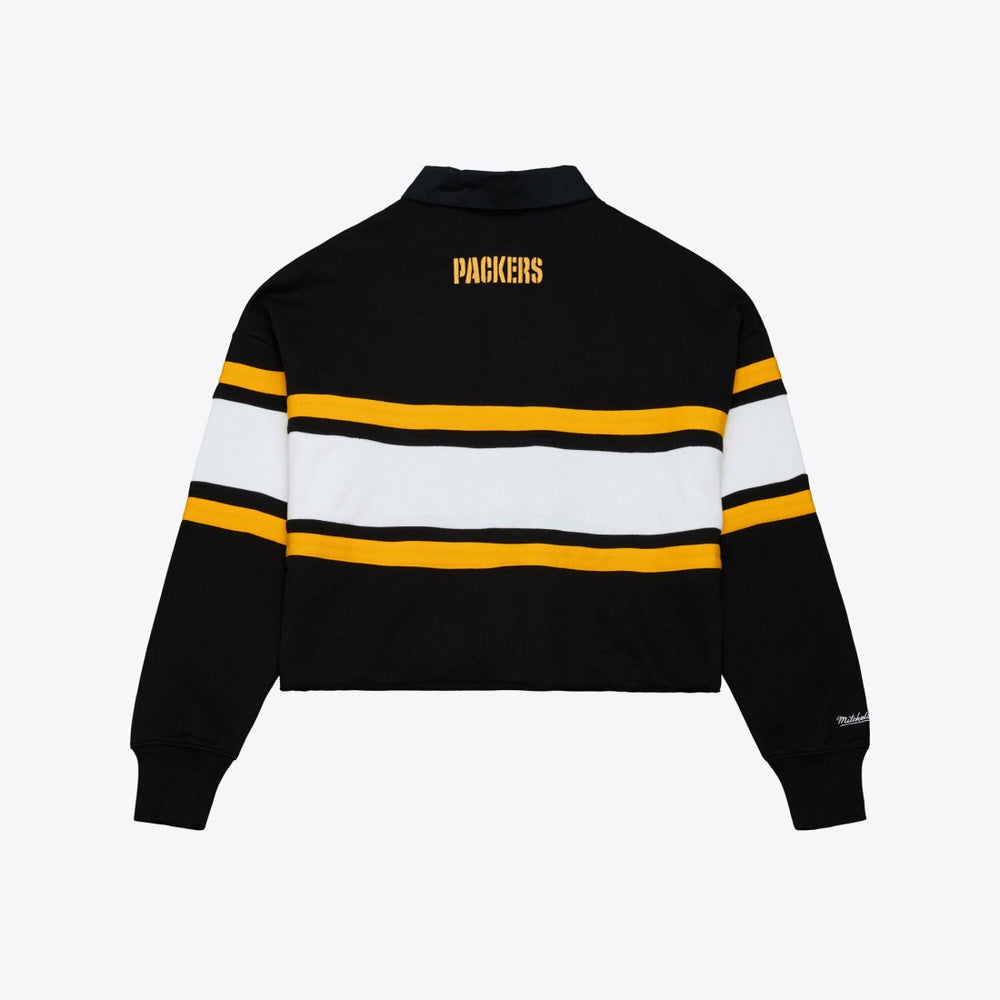 Mitchell & Ness Green Bay Packers Women's Cropped Long Sleeve Rugby Polo Black