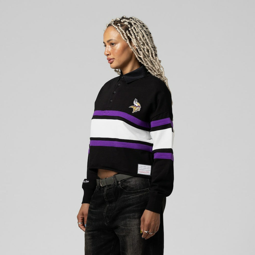 Mitchell & Ness Minnesota Vikings Women's Cropped Long Sleeve Rugby Polo Black