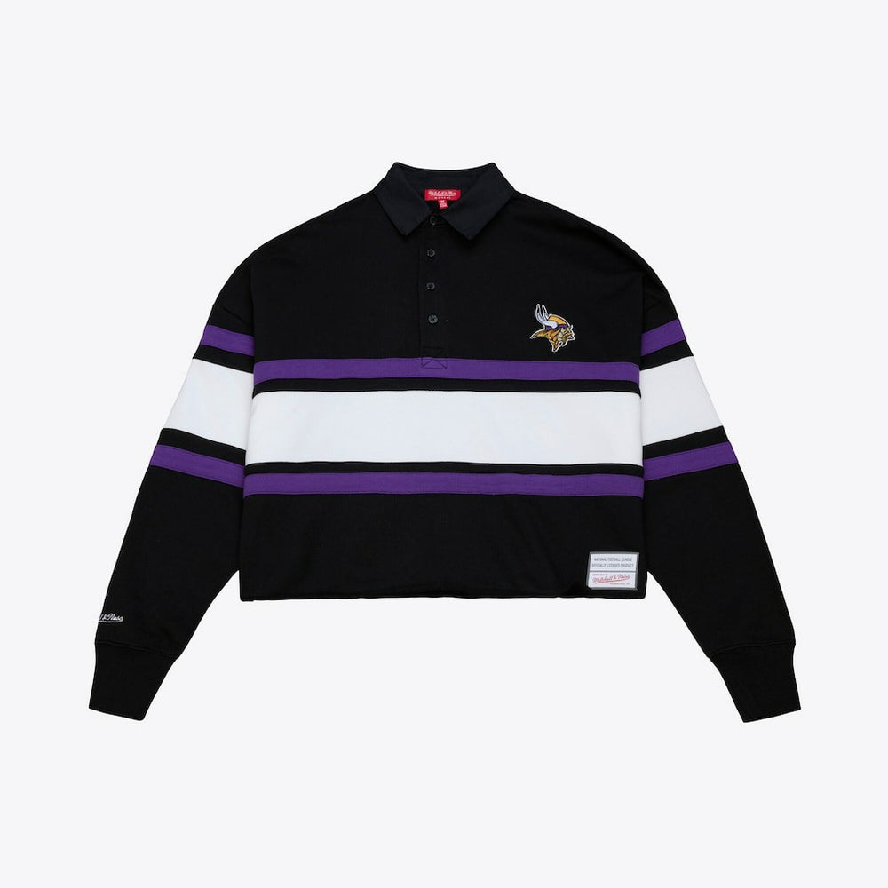 Mitchell & Ness Minnesota Vikings Women's Cropped Long Sleeve Rugby Polo Black