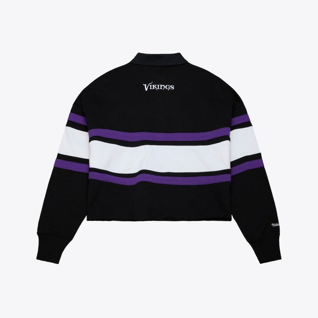 Mitchell & Ness Minnesota Vikings Women's Cropped Long Sleeve Rugby Polo Black