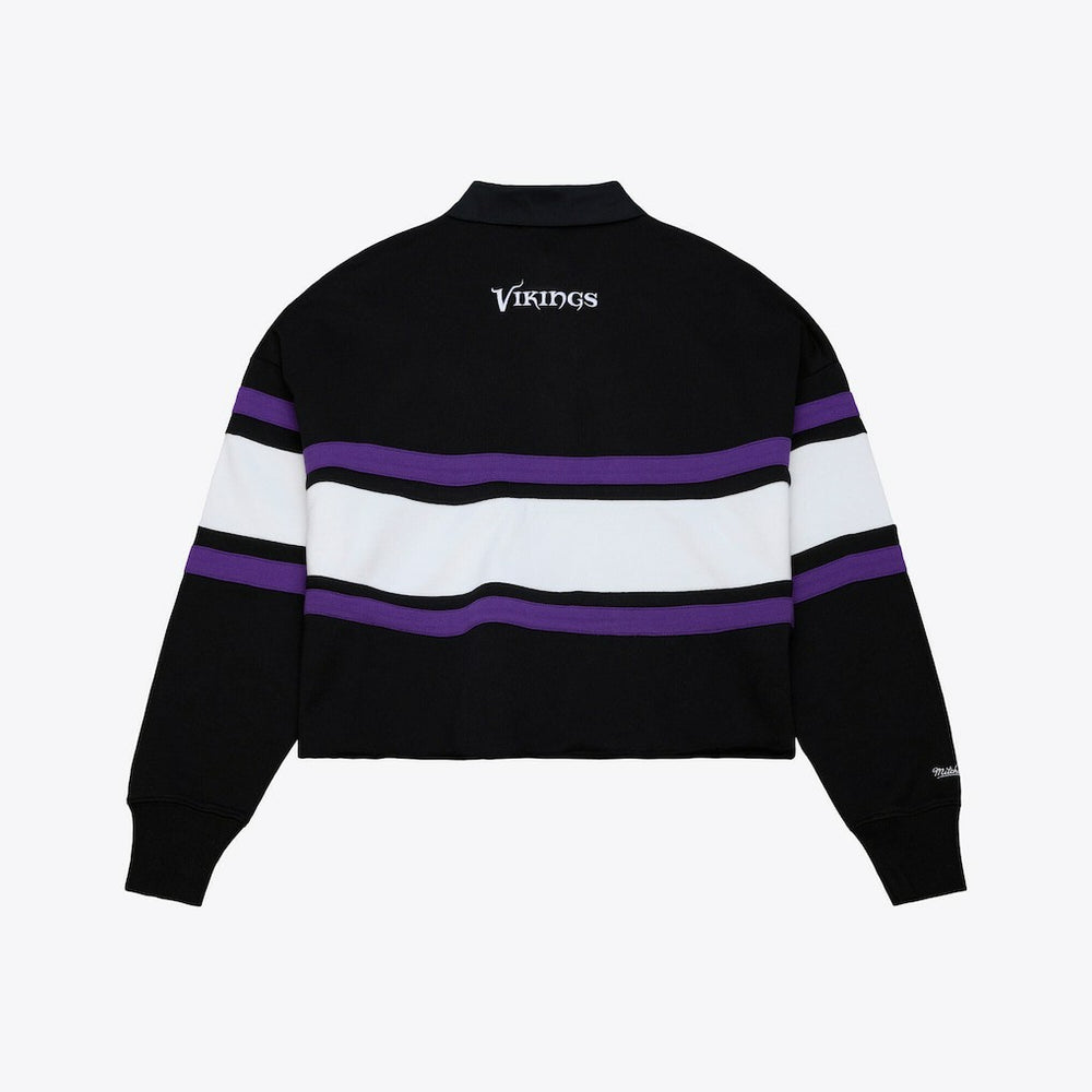 Mitchell & Ness Minnesota Vikings Women's Cropped Long Sleeve Rugby Polo Black