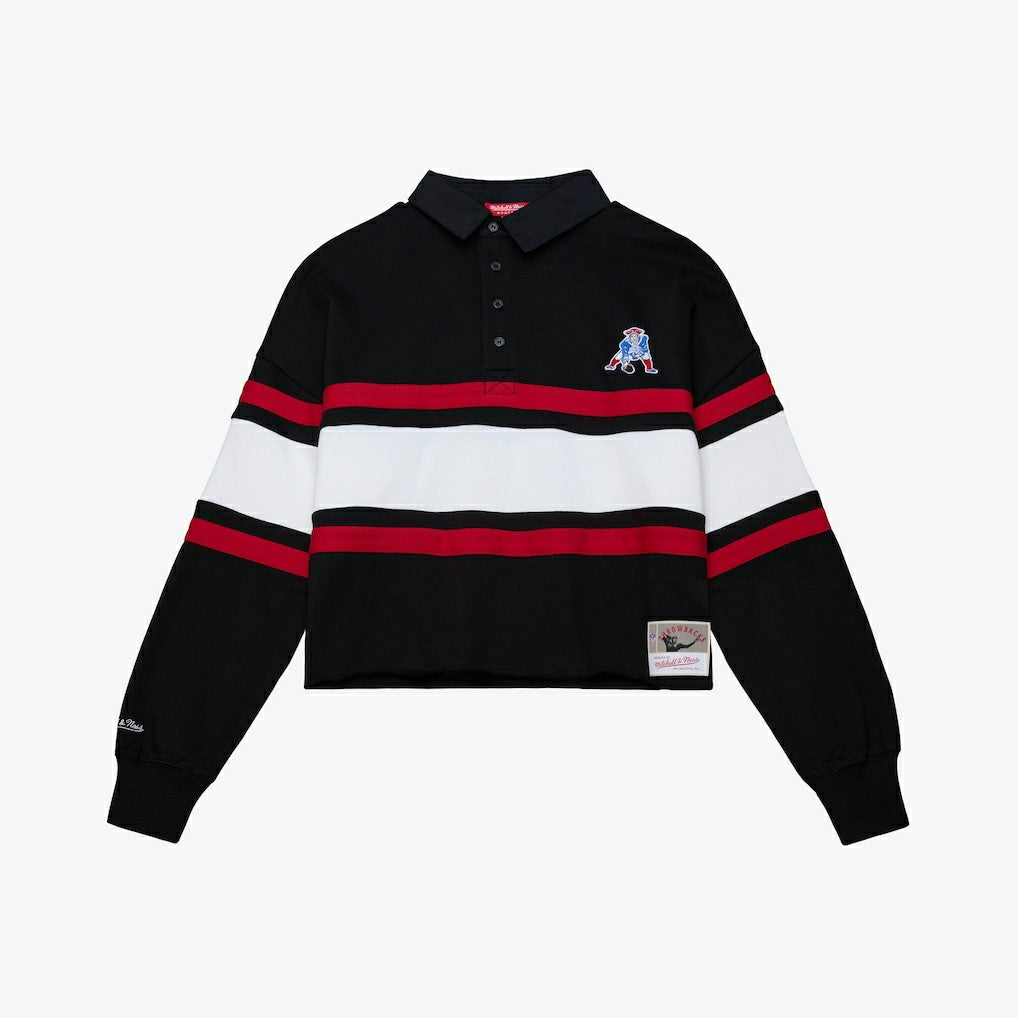 Mitchell & Ness New England Patriots Women's Throwback Cropped Long Sleeve Rugby Polo Black