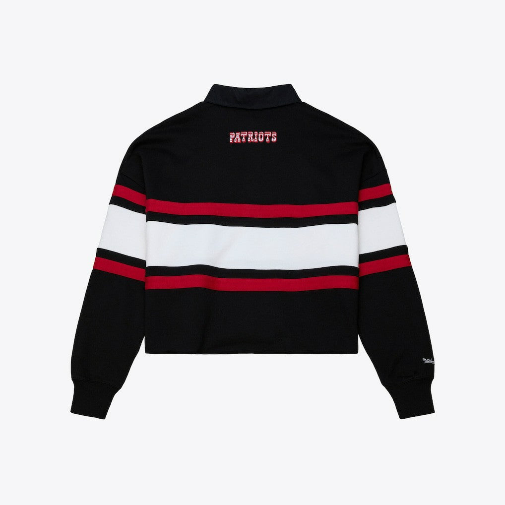 Mitchell & Ness New England Patriots Women's Throwback Cropped Long Sleeve Rugby Polo Black