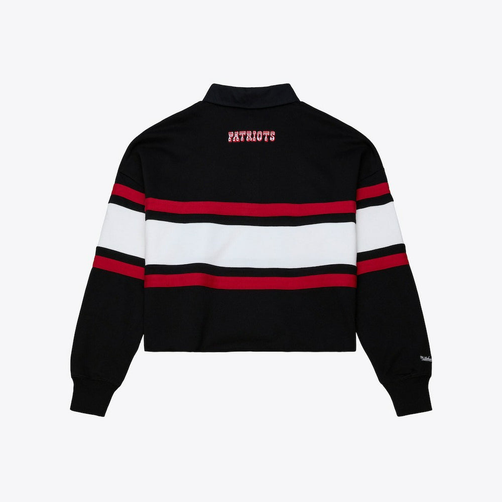 Mitchell & Ness New England Patriots Women's Throwback Cropped Long Sleeve Rugby Polo Black