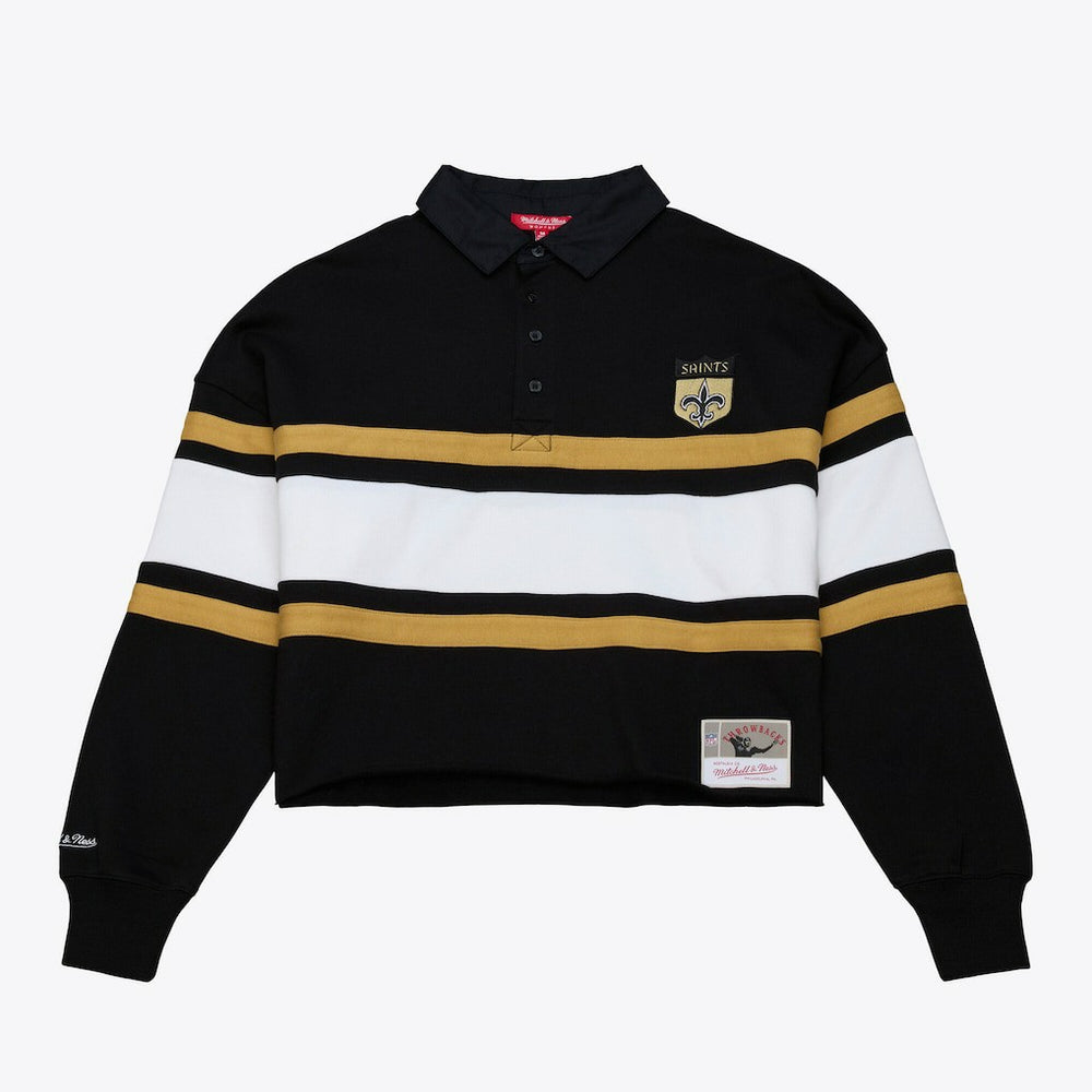 Mitchell & Ness New Orleans Saints Women's Cropped Long Sleeve Rugby Polo Black