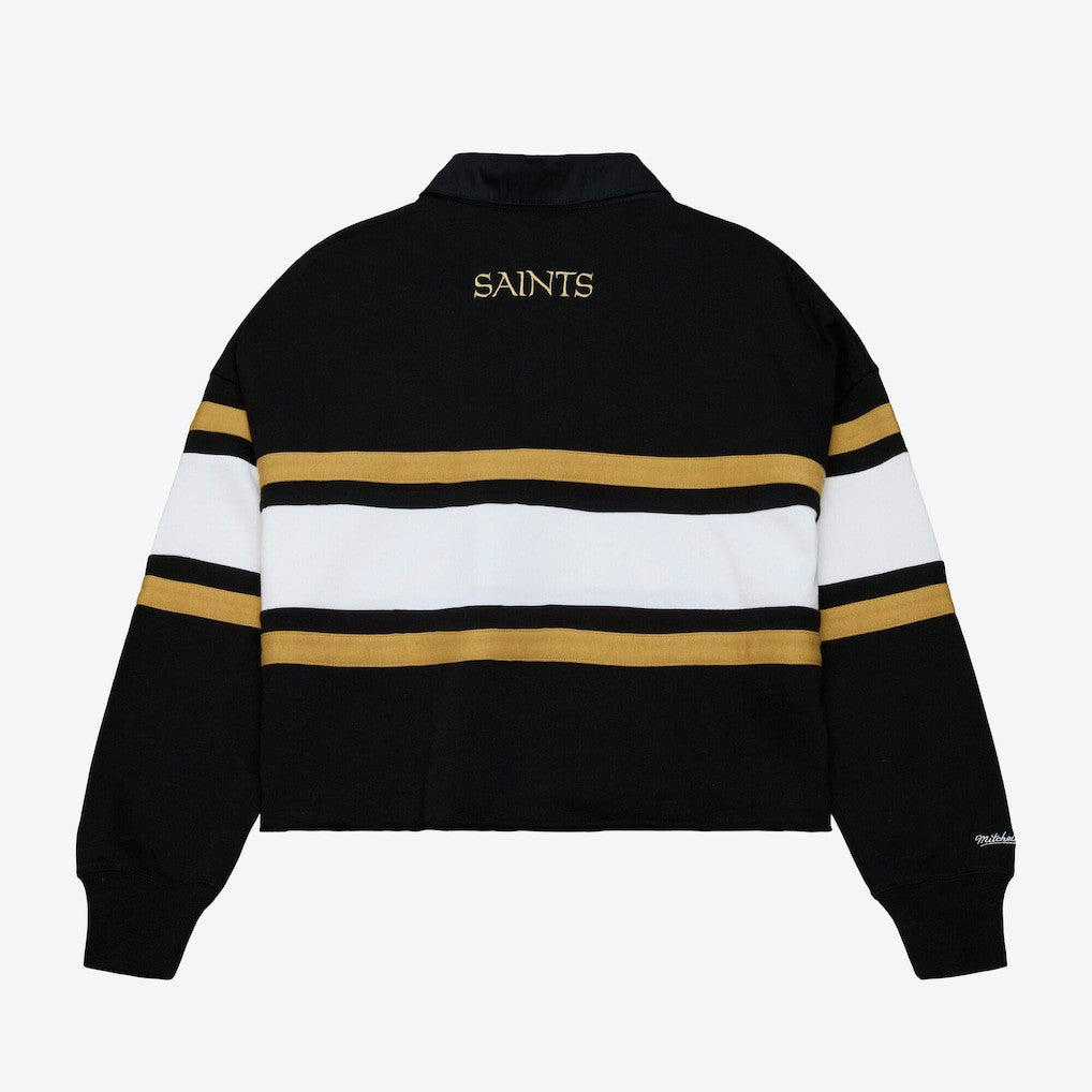 Mitchell & Ness New Orleans Saints Women's Cropped Long Sleeve Rugby Polo Black