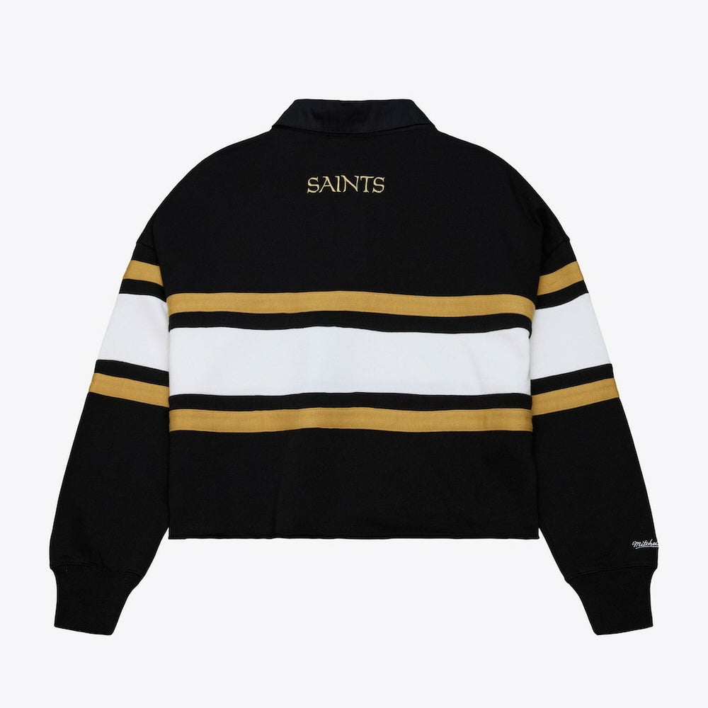 Mitchell & Ness New Orleans Saints Women's Cropped Long Sleeve Rugby Polo Black