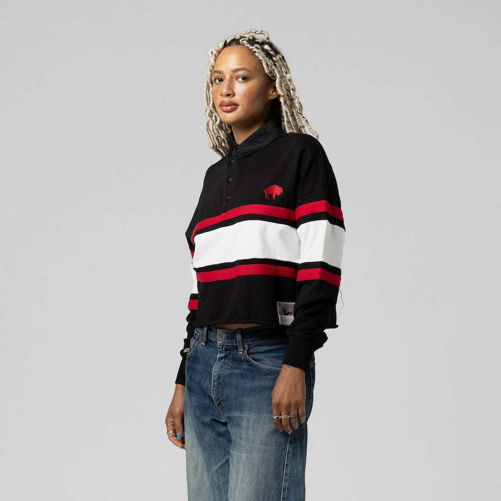 Mitchell & Ness Buffalo Bills Women's Throwback Cropped Long Sleeve Rugby Polo Black